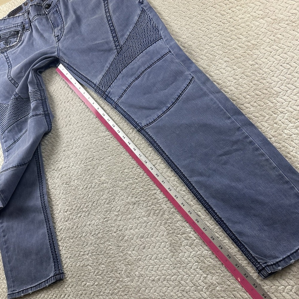 Rock Revival Sycamore Biker Jeans Mens 40x34 Blue Light Wash Skinny Denim Pants - Picture 15 of 16